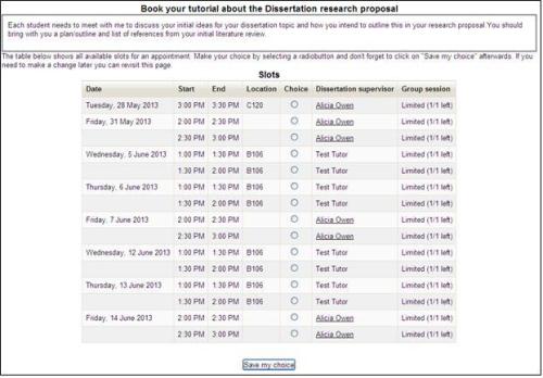 Student view of Scheduler